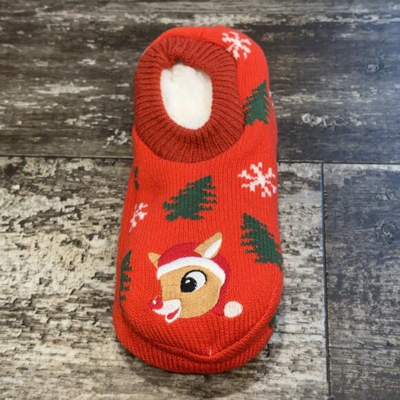 Rudolph Red Nosed Reindeer Slipper Socks Womens Large XL Christmas Fuzzy Gripper - Picture 6 of 6